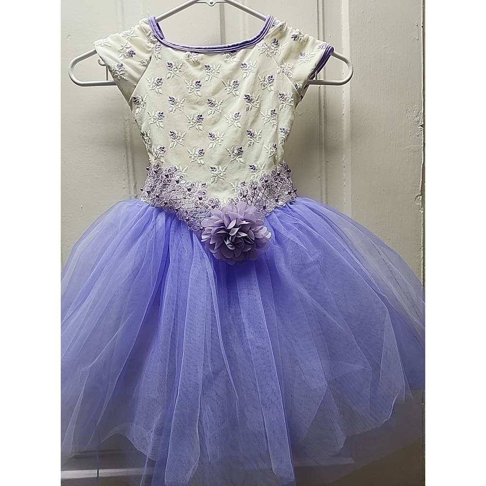 Revolution Girls‎ Purple Floral Embroidered Tutu Dance Costume RC20531 Cream Cap